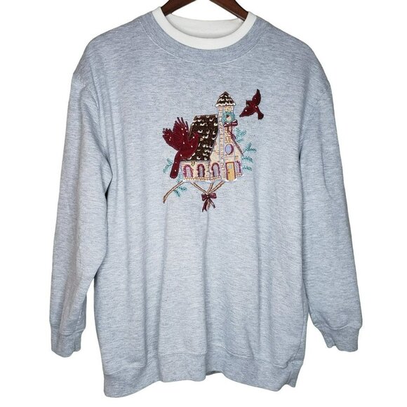 WOMENS Vtg  Sweatshirt Cardinals Bird Grannie Core Winter Embroidered Sz XL Cozy - Picture 8 of 8
